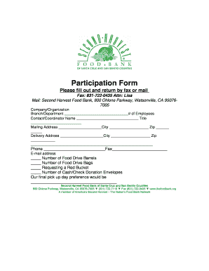 Second Harvest Food Bank Participation Form