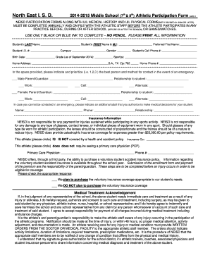 North East ISD Middle School Athletic Participation Form