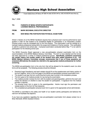 Montana High School Athletic Pre-Participation Physical Exam Form