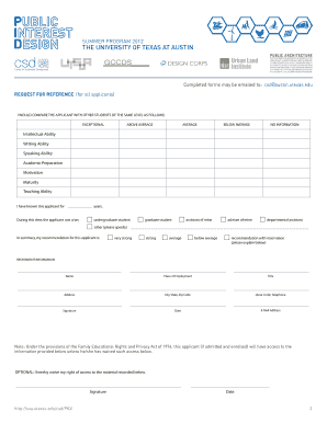 University of Texas at Austin Reference Request Form
