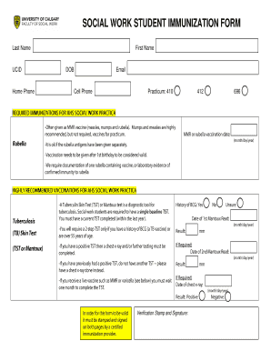 Social Work Student Immunization Form