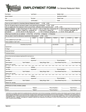 Restaurant Employment Application Form