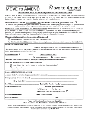 Authorization Form for Recurring Donation via Electronic Check