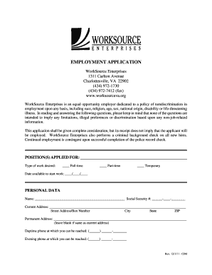 WorkSource Employment Application
