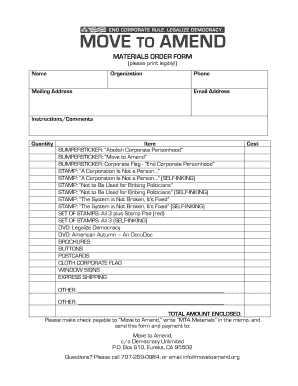 Materials Order Form