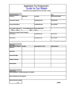 Duck In Car Wash Employment Application