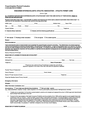 Wisconsin Preparticipation Physical Evaluation Clearance Form