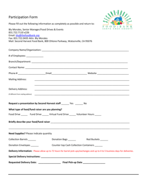 Second Harvest Food Bank Participation Form