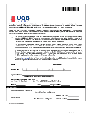 UOB Passbook Savings/Uniplus Account Promotion Agreement