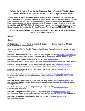 School Participation Form for Statewide Poetry Contest