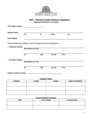 PGY1 Pharmacy Practice Residency Application
