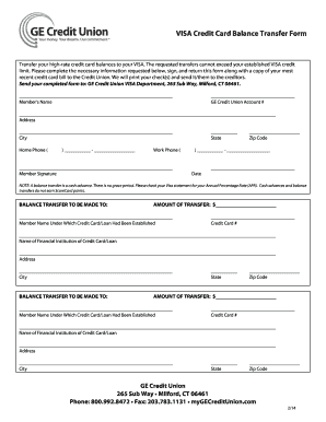 VISA Credit Card Balance Transfer Form