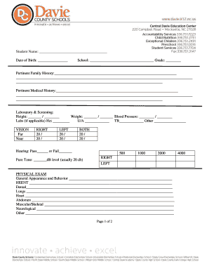 Student Health Examination Form