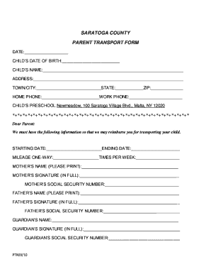 Saratoga County Parent Transport Form