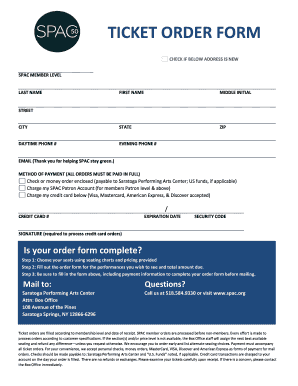 Saratoga Performing Arts Center Ticket Order Form