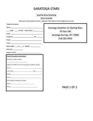 Fillable Online SARATOGA STARS Fax Email Print - pdfFiller