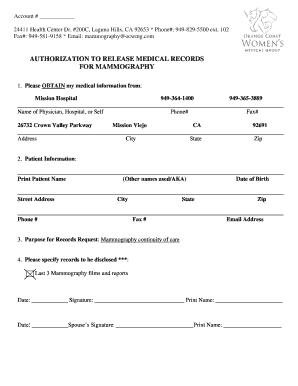 Authorization to Release Medical Records for Mammography