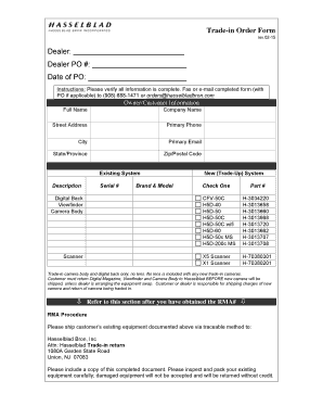 Hasselblad Trade-in Order Form