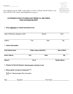 Authorization to Release Medical Records for Mammography