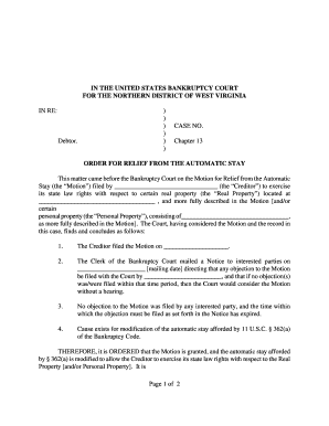 Order for Relief from Automatic Stay