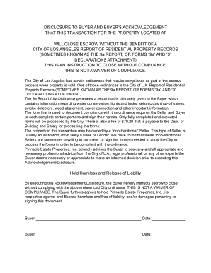 Disclosure to Buyer and Buyer's Acknowledgement