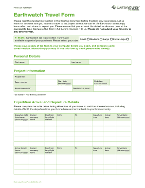 Earthwatch Travel Form