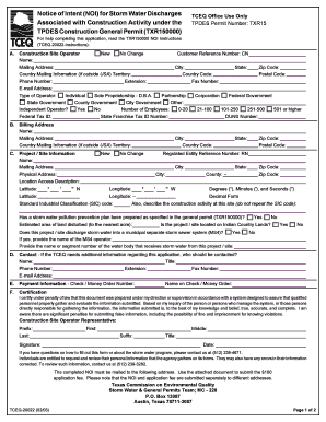 Notice of Intent for Storm Water Discharges