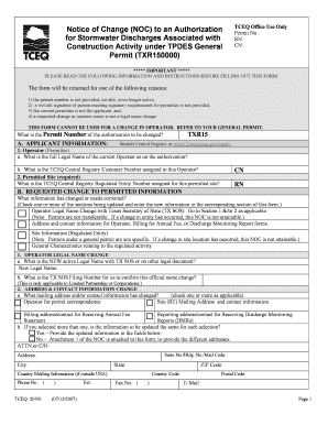 Notice of Change for Stormwater Discharge Permit