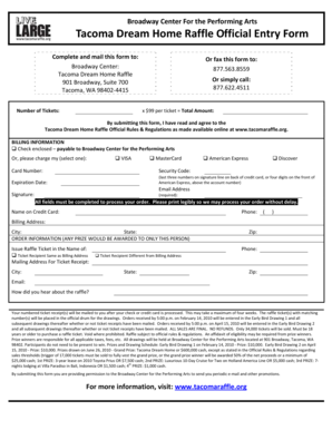 Tacoma Dream Home Raffle Entry Form