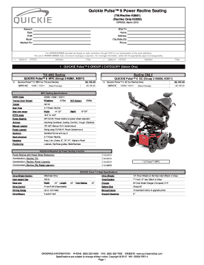 Quickie Pulse 6 Power Recline Seating Order Form