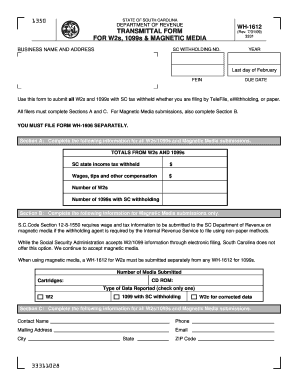 South Carolina WH-1612 Transmittal Form