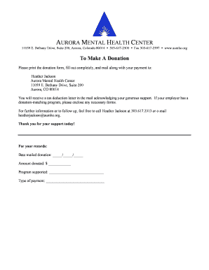 Aurora Mental Health Center Donation Form