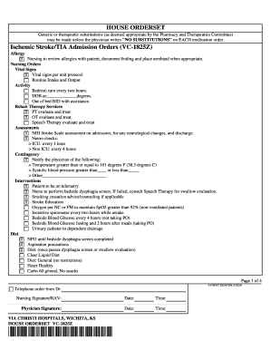 Ischemic Stroke TIA Admission Orders