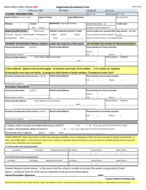 Walla Walla Public Schools AEP Registration Form