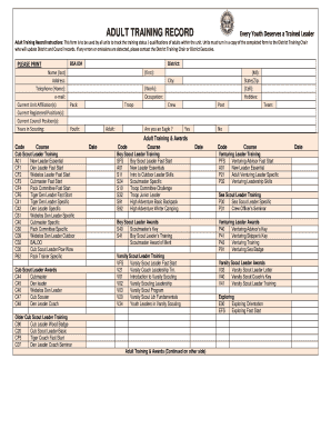 Adult Training Record Form
