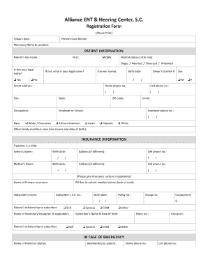 Alliance ENT Hearing Center Registration Form