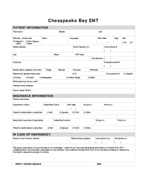 Chesapeake Bay ENT Patient Information Form