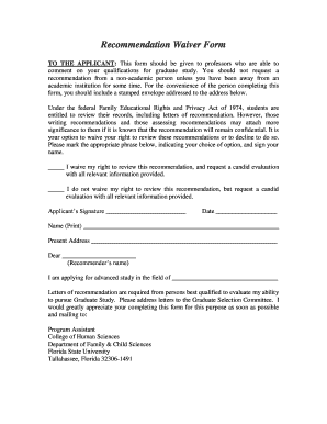 Graduate Study Recommendation Waiver Form
