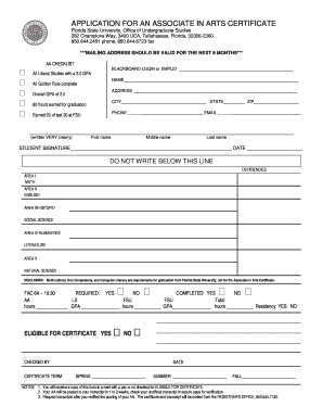 Florida State University AA Certificate Application