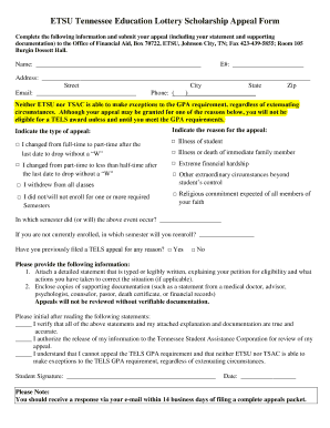 Tennessee Education Lottery Scholarship Appeal Form
