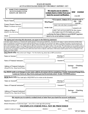 Maine Direct Deposit / EFT Activation/Change Request