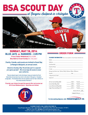 Texas Rangers Scout Day Event Order Form