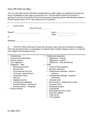 Florida Civil Cover Sheet Form 1.997