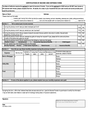 California Certification of Income and Expenses Form