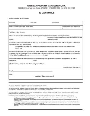 30 Day Notice to Vacate