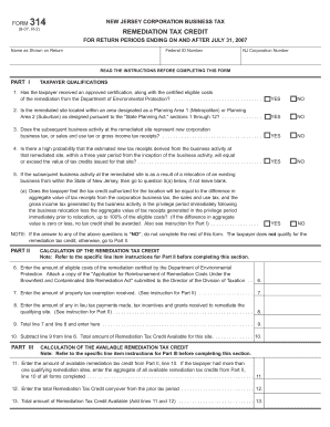 New Jersey Corporation Remediation Tax Credit Form