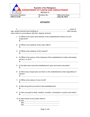 Philippines Employment Affidavit Form