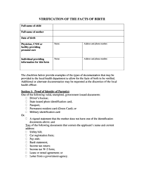 Maryland Birth Verification Form