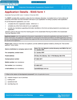 Queensland Development Application Form
