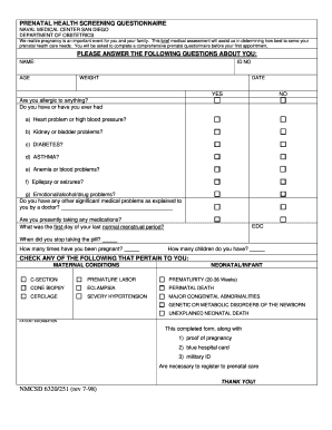 Prenatal Health Screening Questionnaire